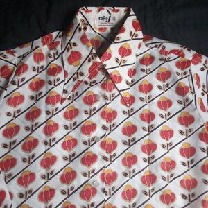 Vintage MCM Take 1 Floral Geometric Polyester Disco Button Shirt